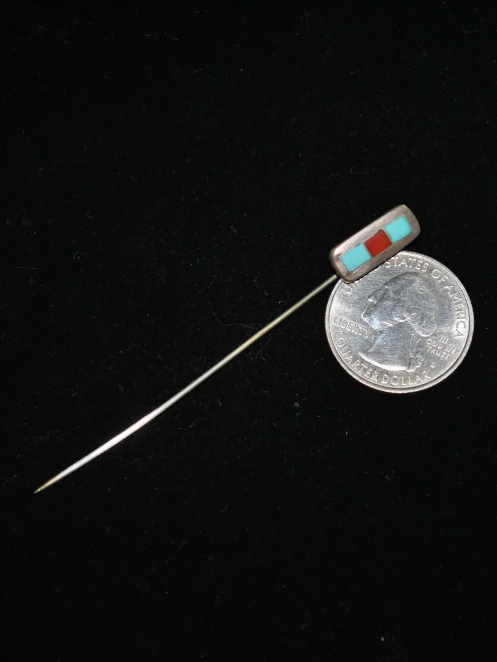 Antique/Vintage Inlaid Stone and Silver Native American Stick /Tie Pin turquoise